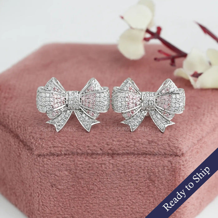 [Bow Shape Cluster Diamond Earrings]-[Ouros Jewels]