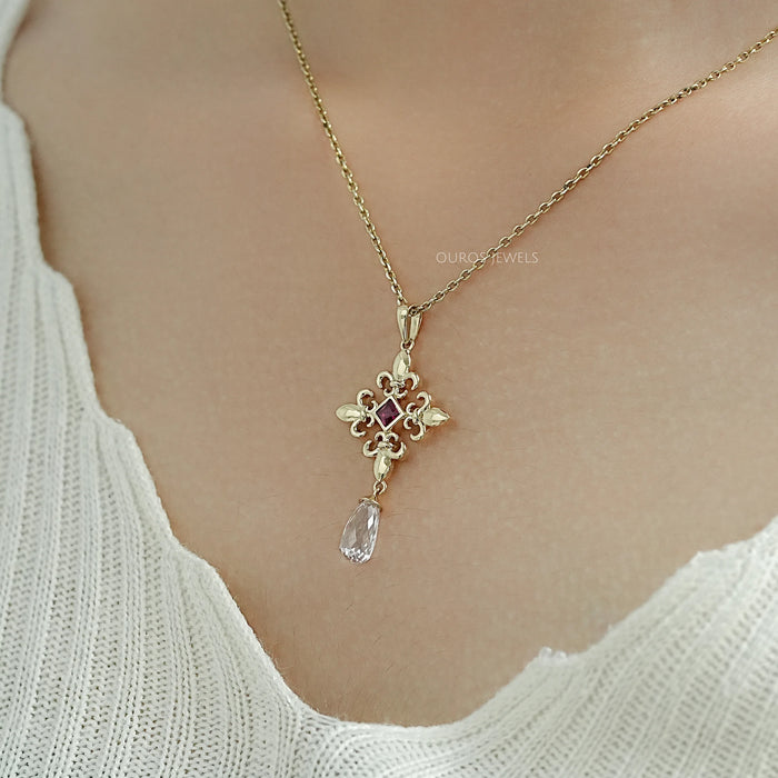 Princess Ruby Gemstone Fleur De Lis Pendant