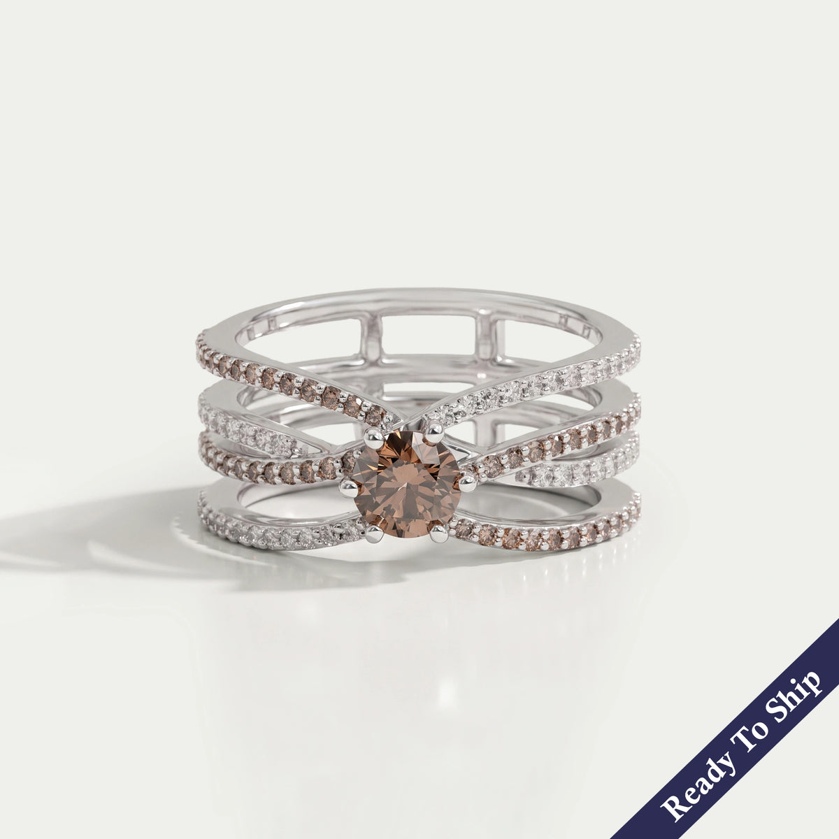 Brown Round Diamond Crossover Wedding Ring Ring