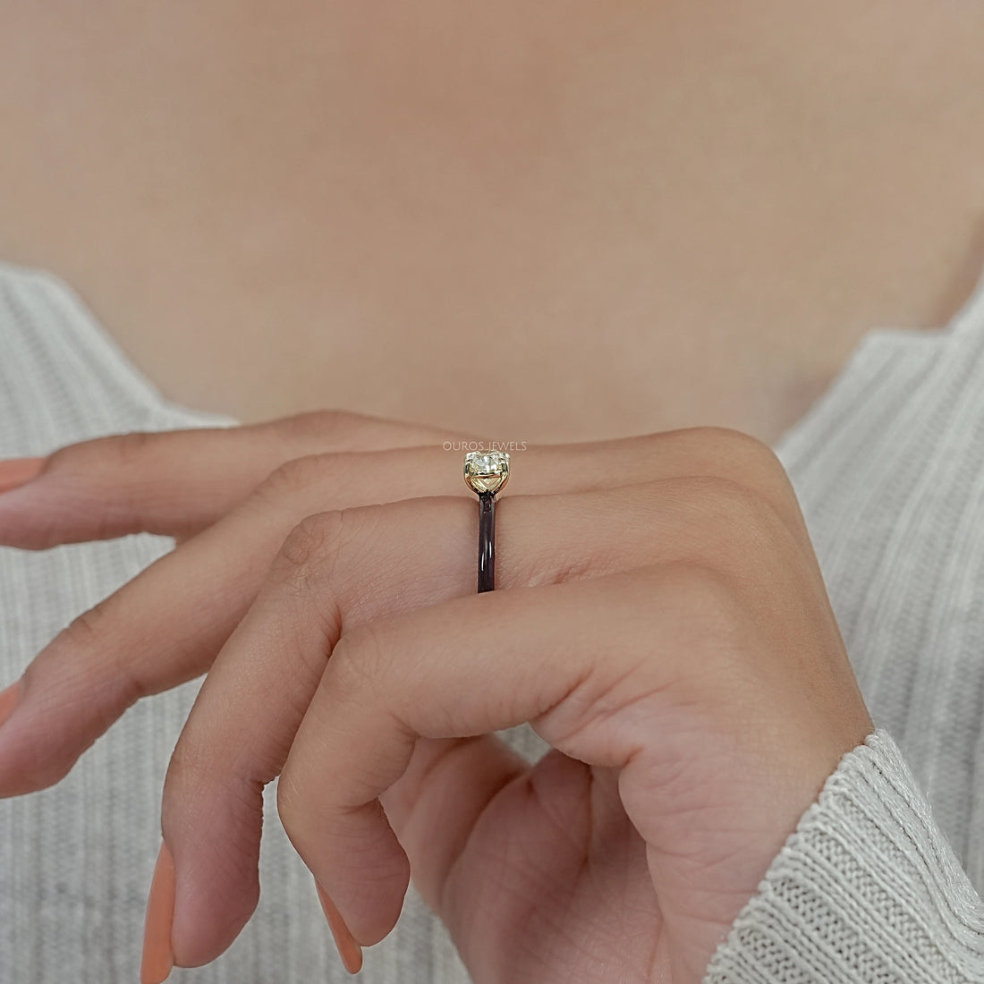 Brown Enamel Solitaire Lab Diamond Ring Ring
