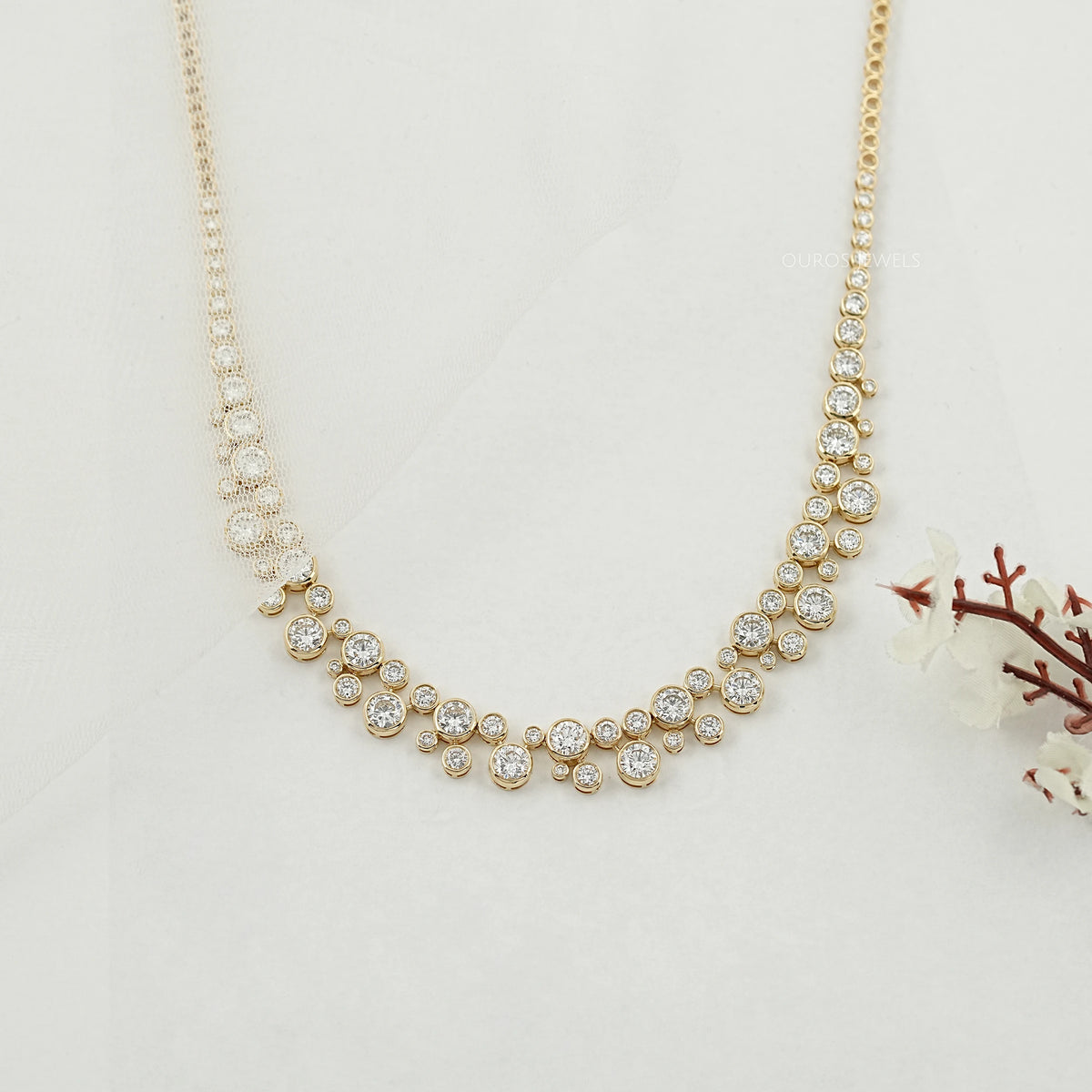 Bubble Set Bezel Cluster Lab Diamond Necklace