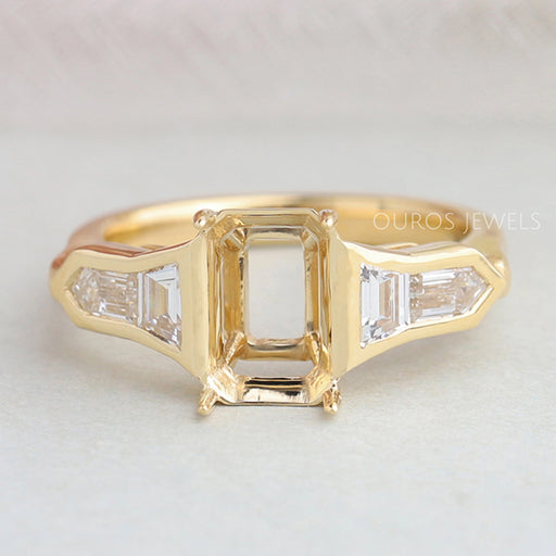 Bullet & Trapezoid Cut Semi Mount Engagement Ring Ring
