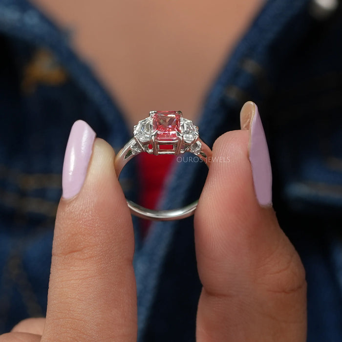 3Ct Radiant Cut Simulated Pink Sapphire 3-Stone Engagement Ring 14K White  Finish | eBay