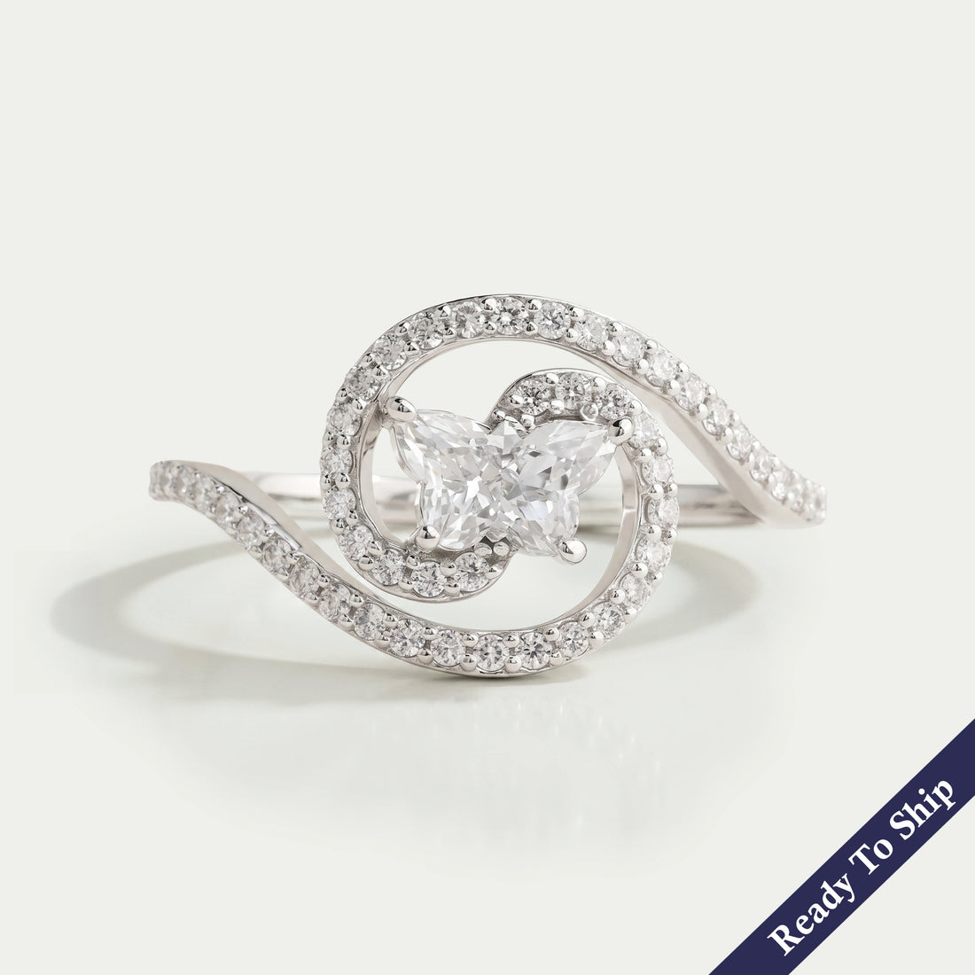 Round Bypass Setting Butterfly Cut Lab Grown Diamond Ring