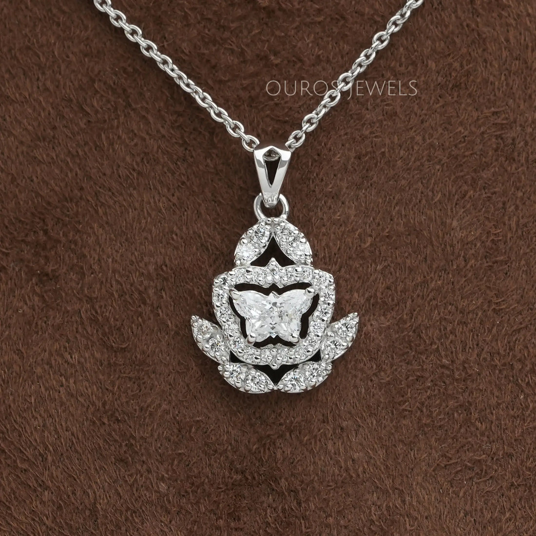 Butterfly Shape Halo Cluster Diamond Pendant