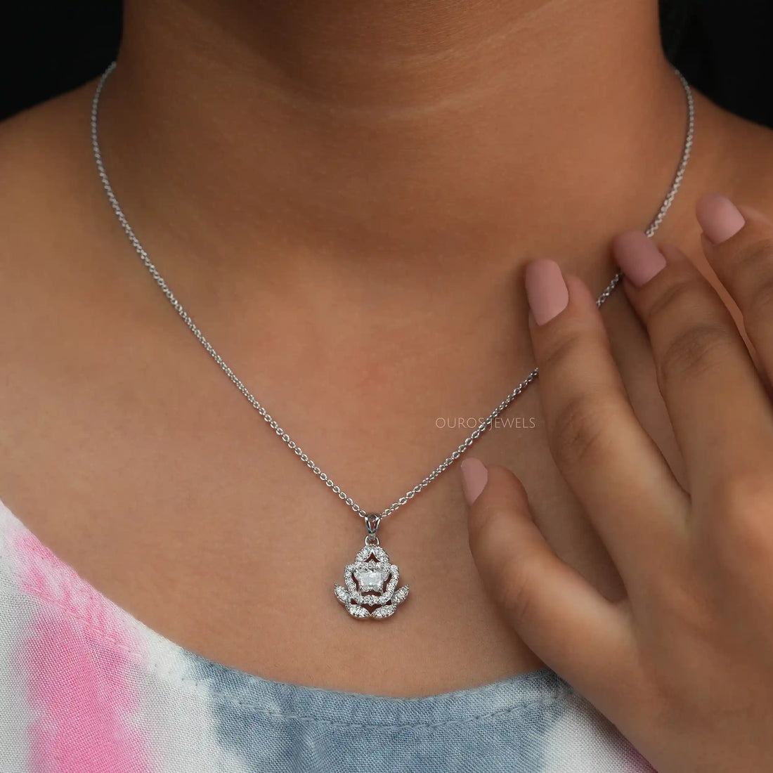 Butterfly Shape Halo Cluster Diamond Pendant