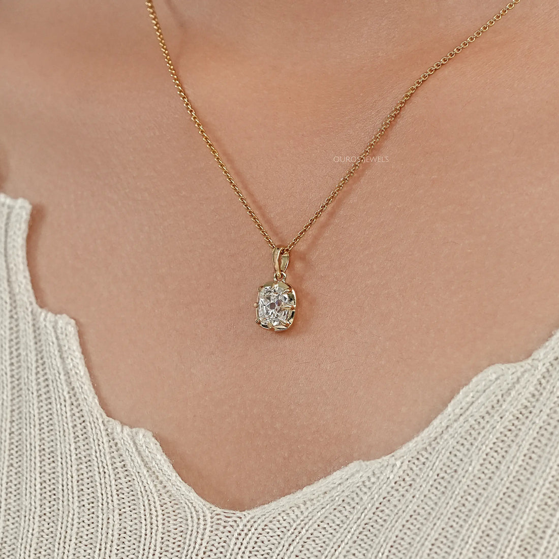 Old Mine Cushion Diamond Solitaire Pendant Necklaces
