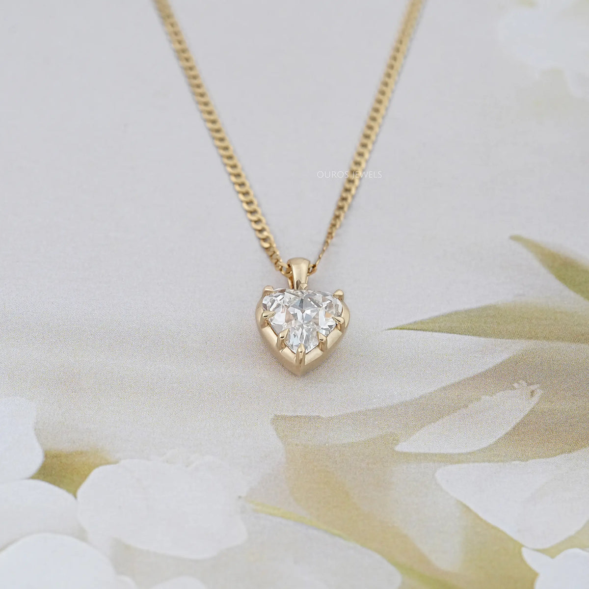 Old Mine Heart Lab Diamond Solitaire Pendant Necklaces