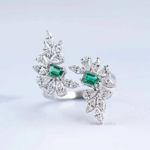 Multi-Shape Lab Diamond and Emerald Bypass Ring Ring