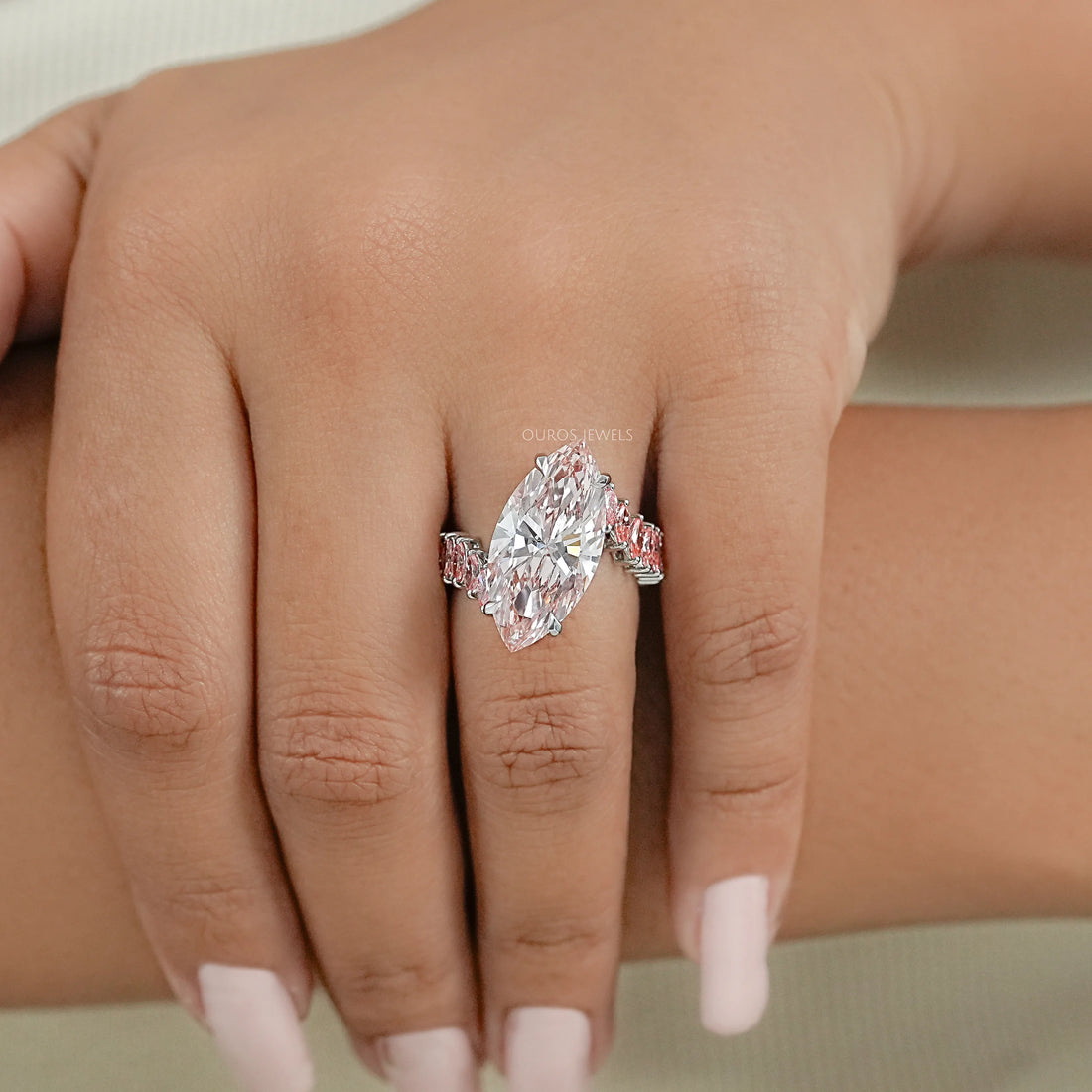 Fancy Pink Marquise Lab Diamond Bypass Ring Ring