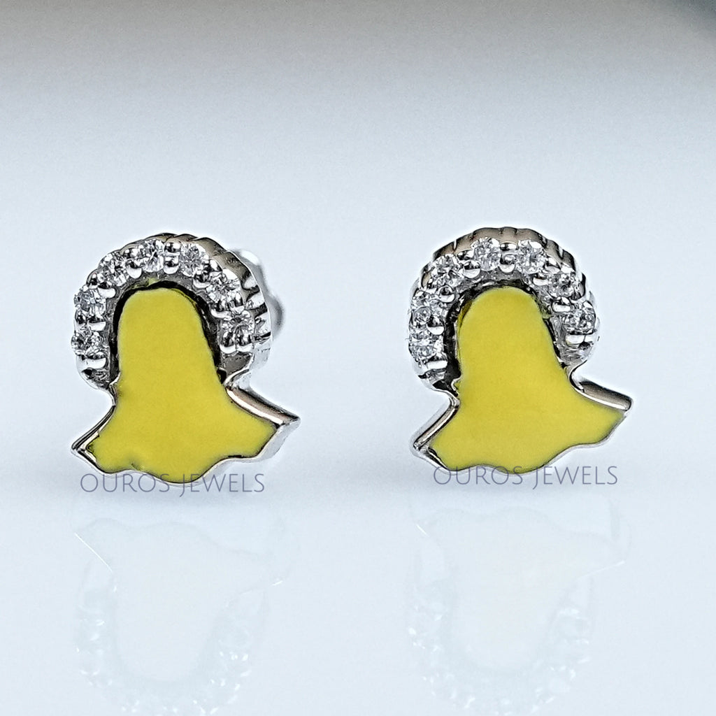 Round Lab Diamond Enamel Snapchat Earrings For Kids