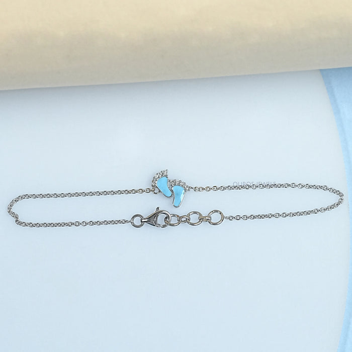 Enamel Blue Baby Foot Print Round Diamond Anklet