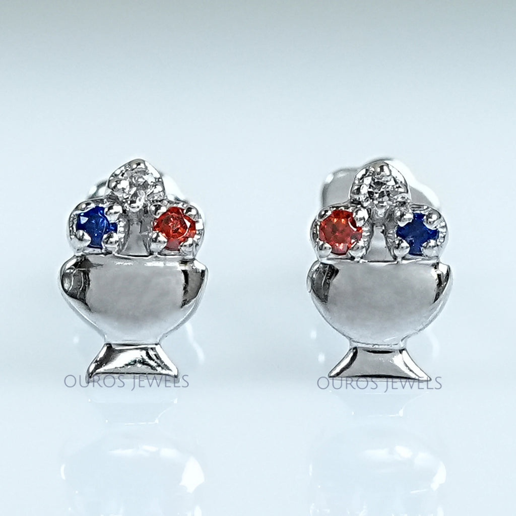 Diamond And Gemstone Stud Ice Cream Earrings