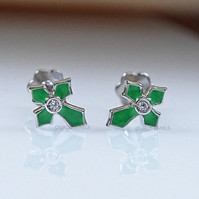 Enamel Green Cross Earrings For Kids Earrings