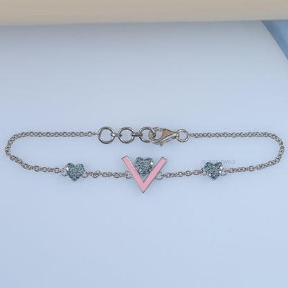 Heart Shaped Blue Round Diamond Bracelet For Baby Girl