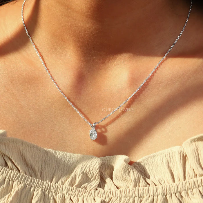 Oval Cut Lab Diamond Solitaire Necklace Necklaces