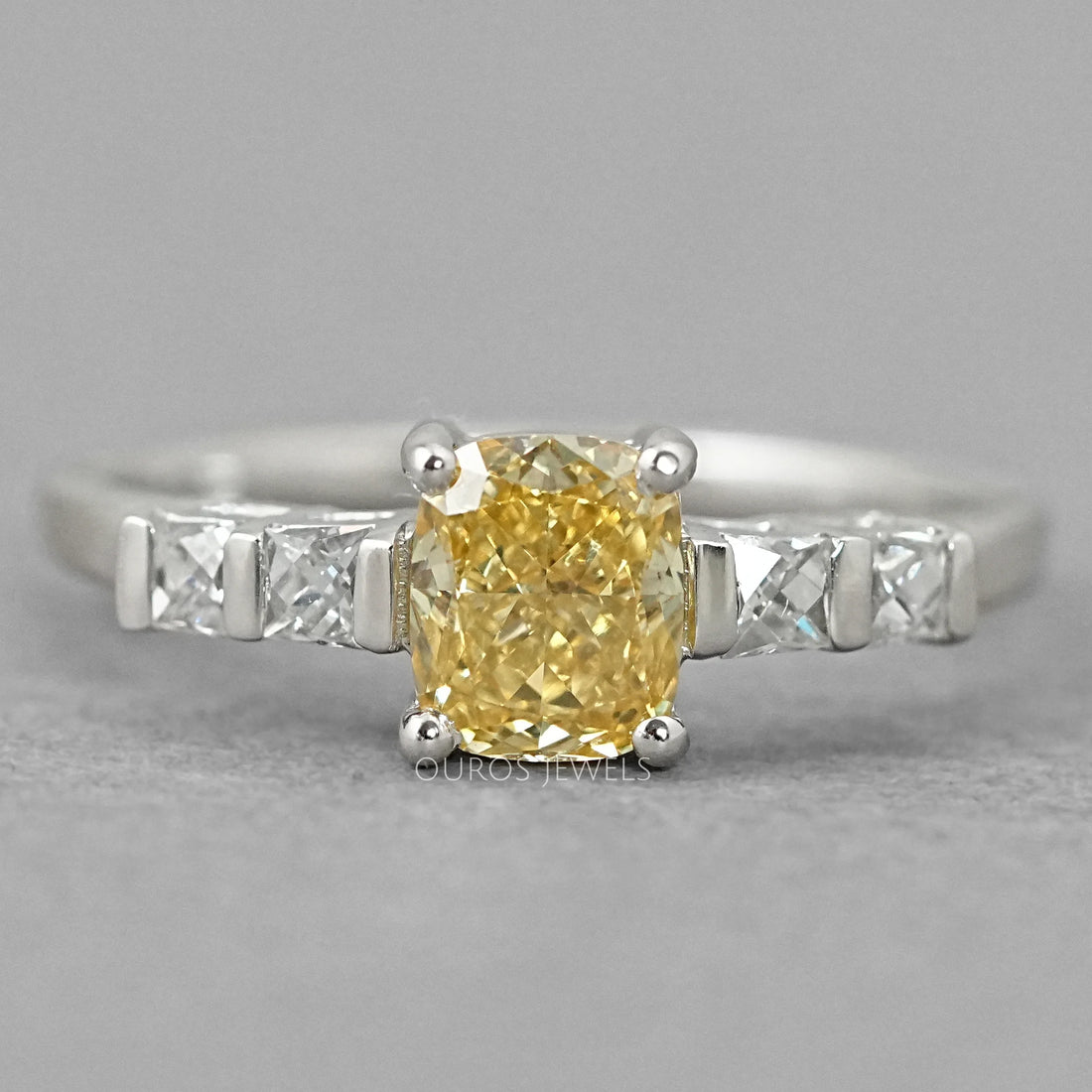 Canary Cushion Cut Lab Diamond Engagement Ring Ring