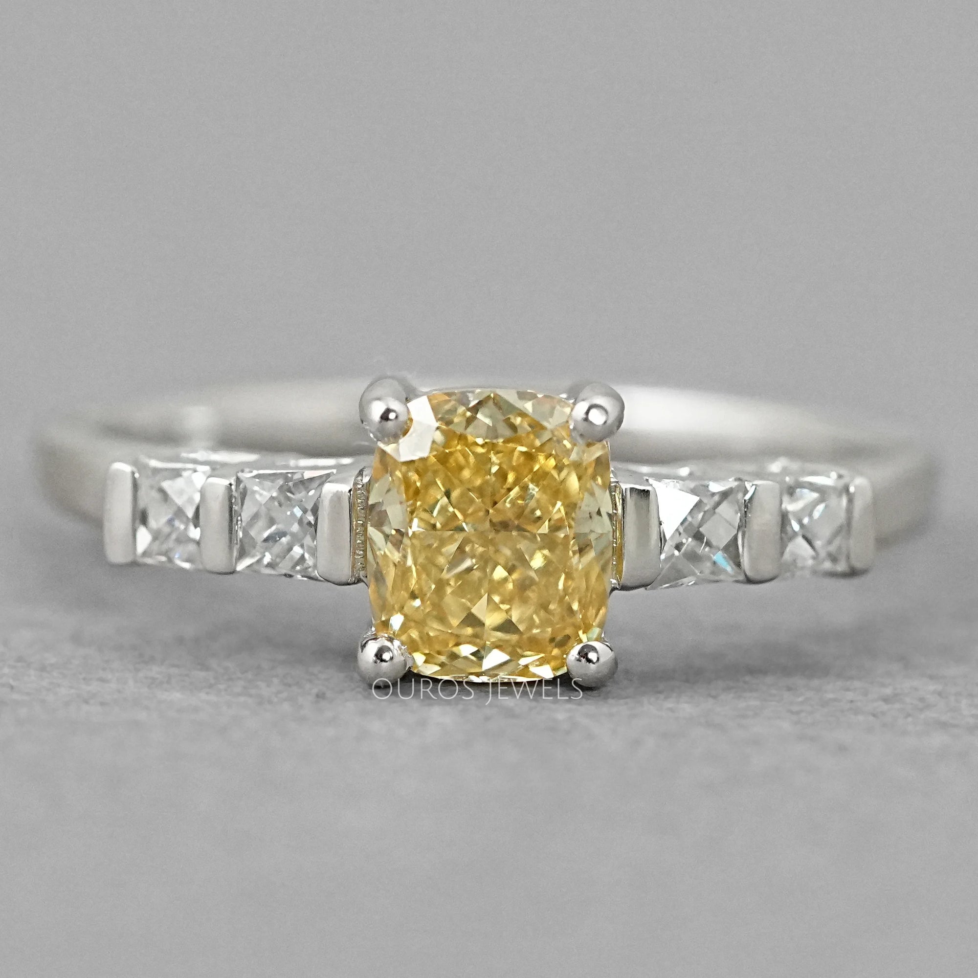 Canary Cushion Cut Lab Diamond Engagement Ring Ring