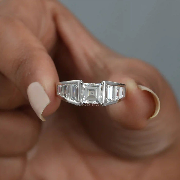 [Carre Cut Accent Diamond Ring]-[Ouros Jewels]