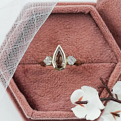 Trilogy Champagne Step Cut Pear Diamond Bezel Ring Ring