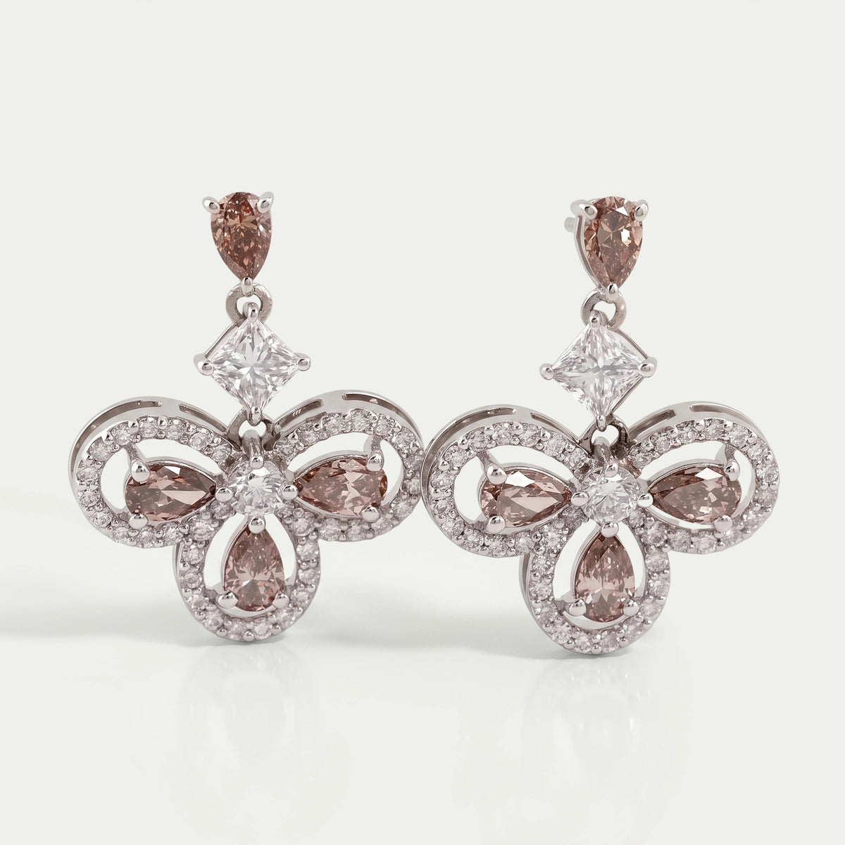 Champagne Pear Halo Dangle Earrings Earrings