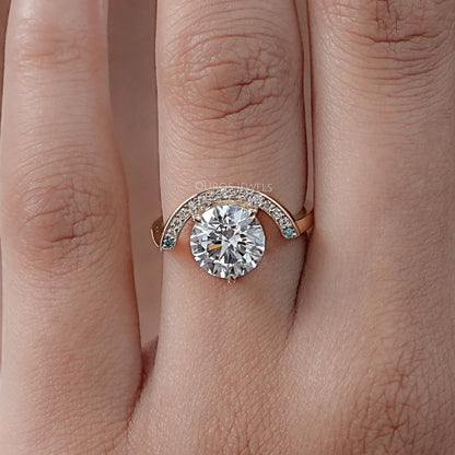 Half Halo Round Lab Diamond Engagement Ring Earring