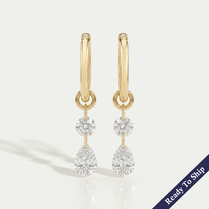 Pear And Round Cut Charm Dangle Hoop Earrings