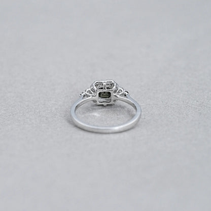 Asscher Cut Black Diamond Halo Ring Ring