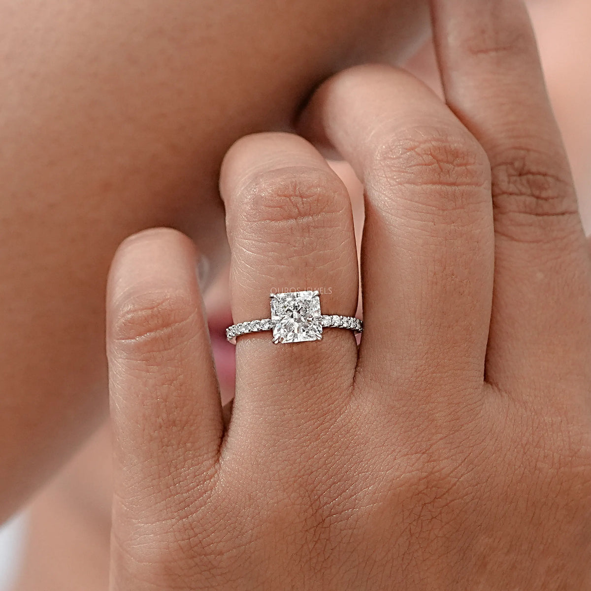 Square Radiant Lab Diamond Solitaire Accent Ring Rings
