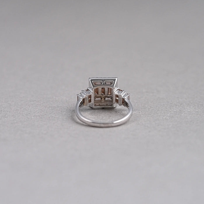 Baguette Cluster Halo Diamond Ring Rings
