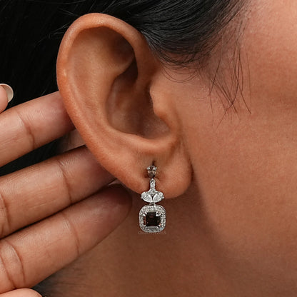 Champagne Asscher Cut Halo Dangle Earrings Earrings