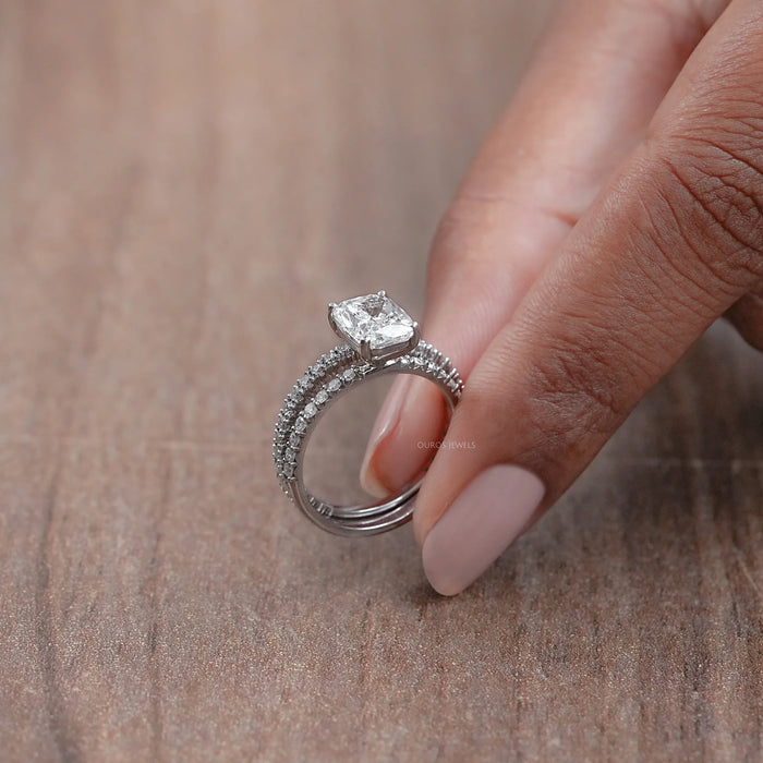 Elongated Cushion Cut Solitaire Accent Bridal Ring Set Rings