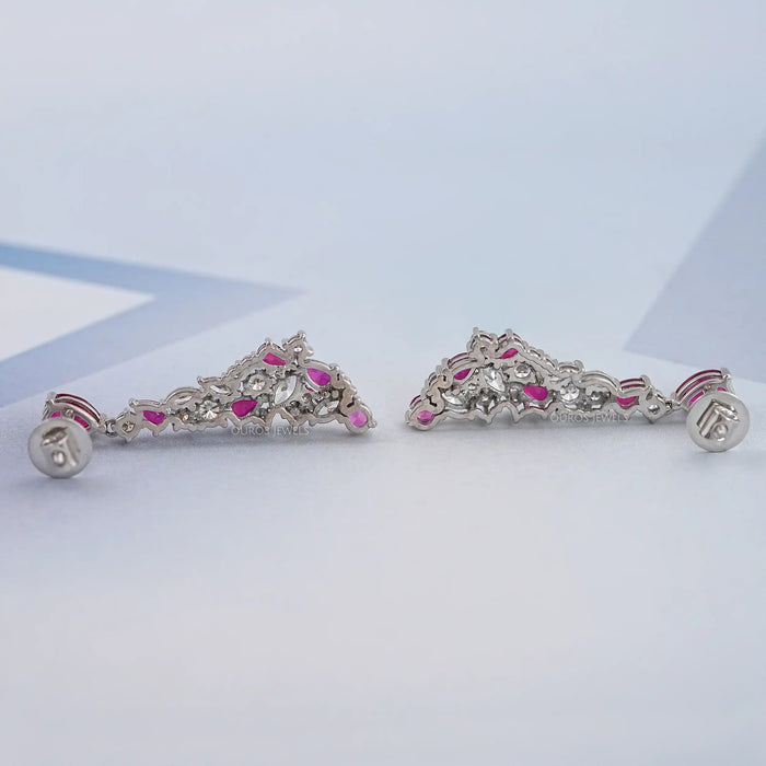 Ruby Pear Gemstone Cluster Dangle Earrings