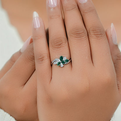 Green Pear Gemstone Cluster Wave Ring