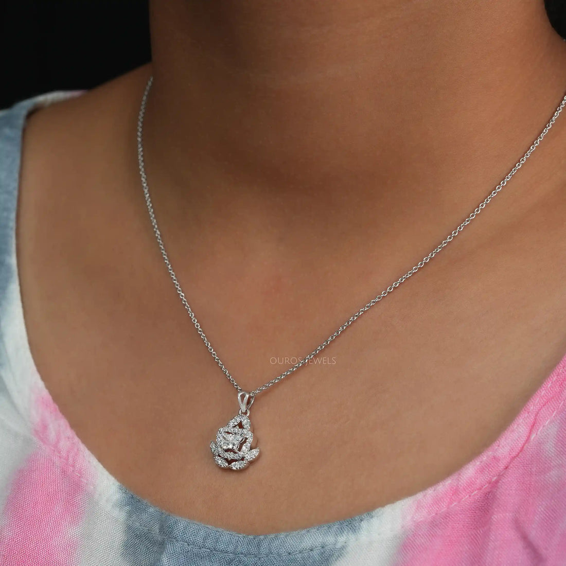 Butterfly Shape Halo Cluster Diamond Pendant