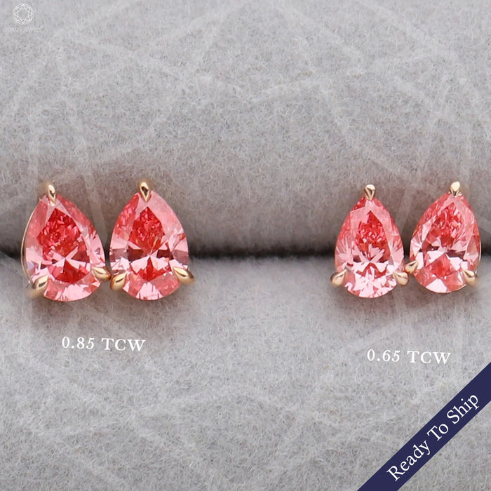 Pink Pear Diamond Rose Gold Stud Earrings Earrings