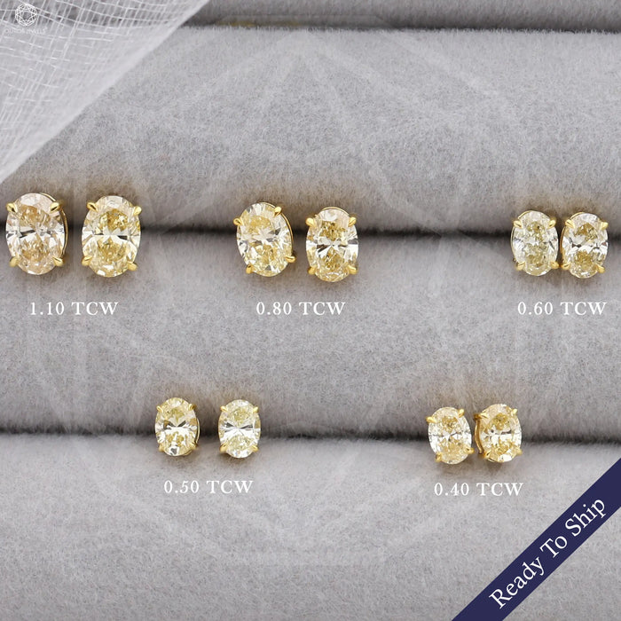 Yellow Oval Cut Lab Grown Diamond Screw Back Earrings