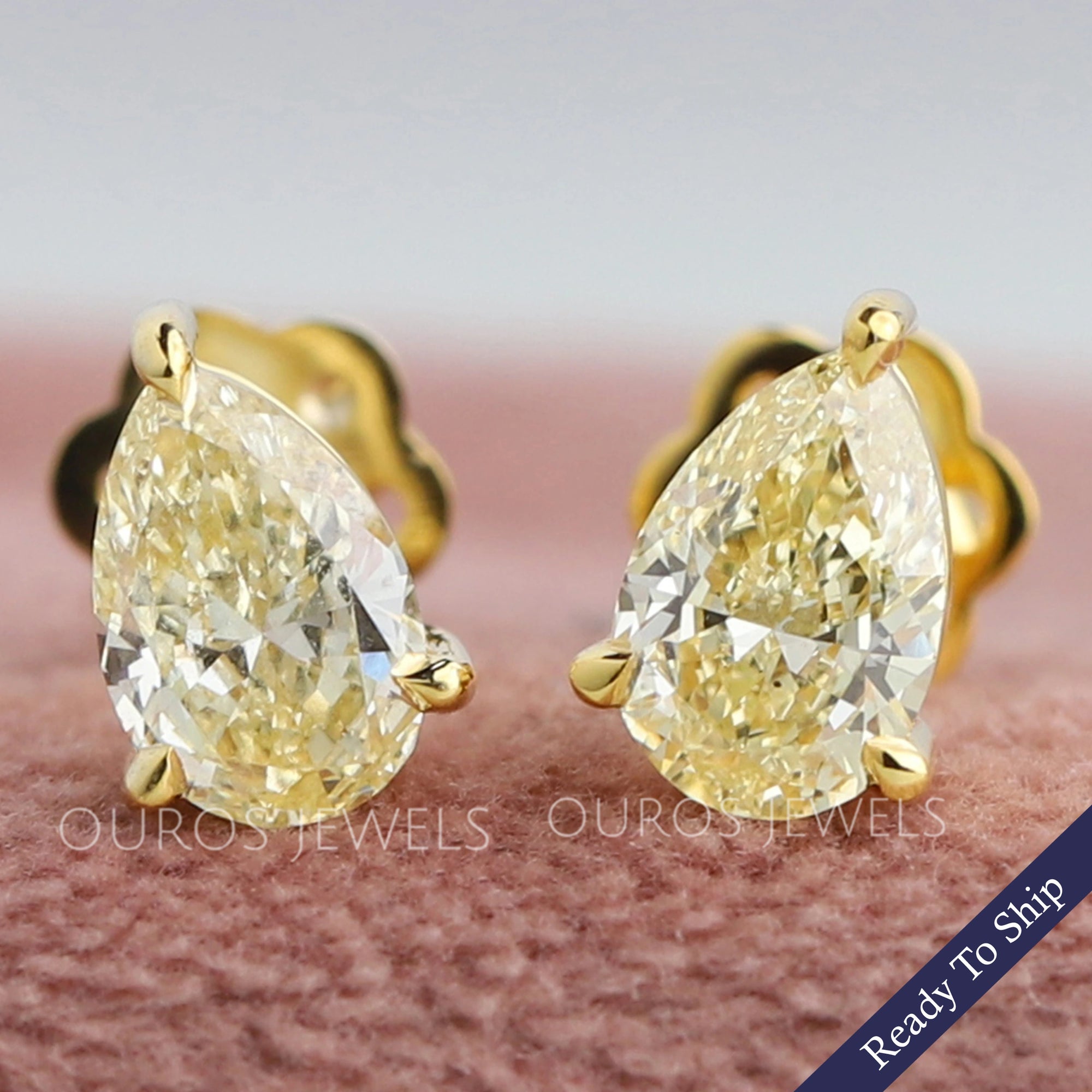 Yellow Pear Diamond Solitaire Stud Earrings