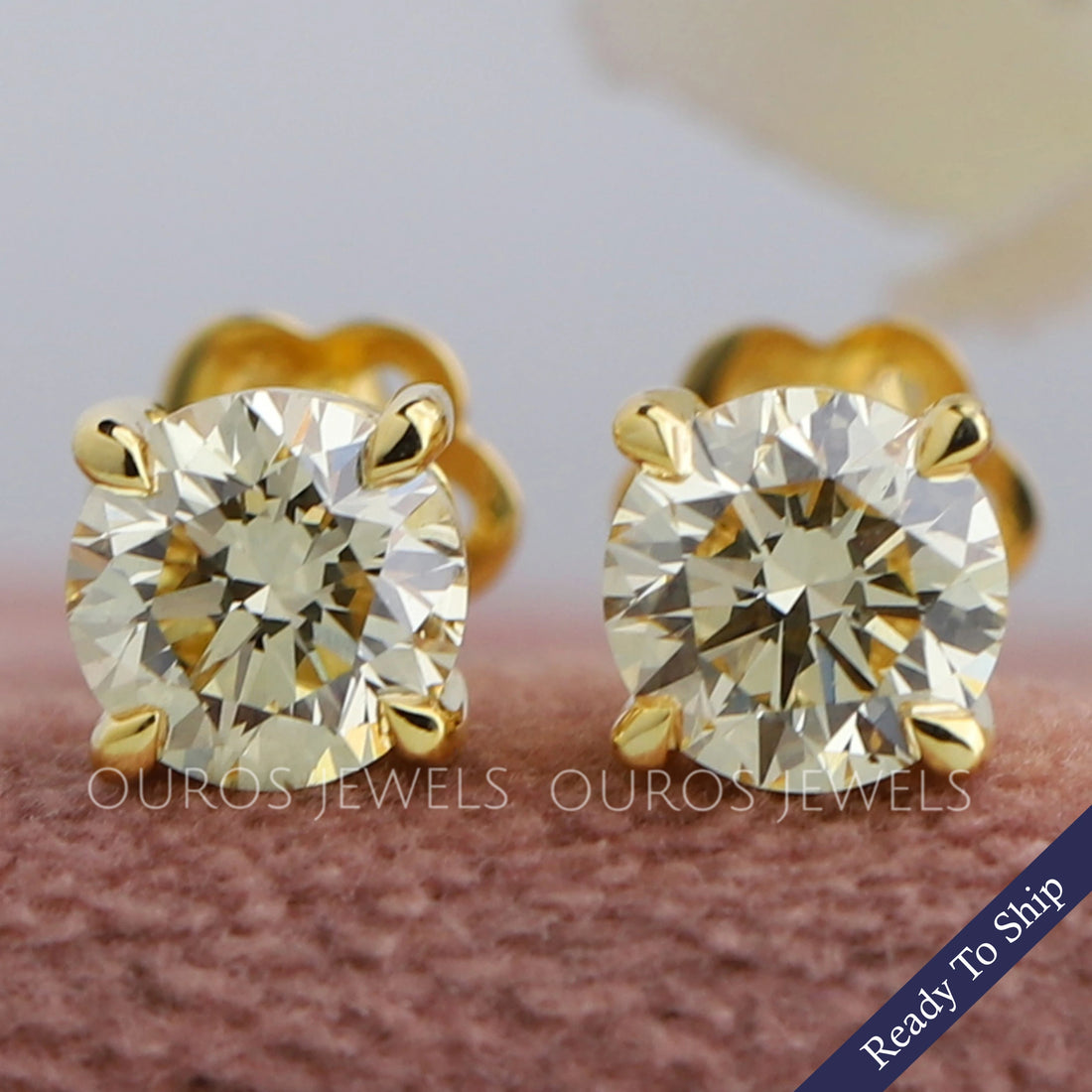 Yellow Round Diamond Stud Earrings
