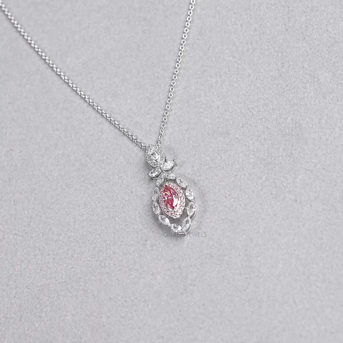 Pink Marquise Shape Double Halo Pendant Necklaces