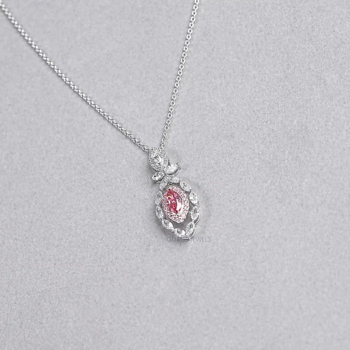 Pink Marquise Shape Double Halo Pendant Necklaces