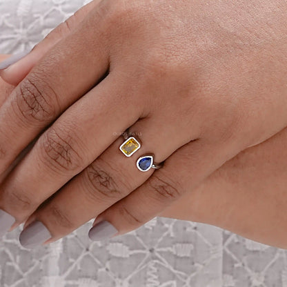 Bezel Set Open Cuff Gemstone Ring Rings