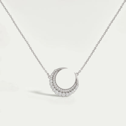 Round Cut Lab Diamond Crescent Moon Pendant Necklaces