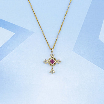Ruby Princess Gemstone Criss Cross Pendant Necklaces