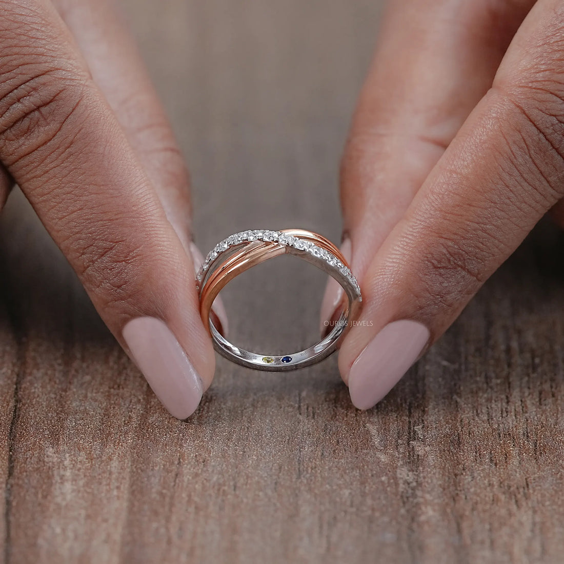 Round Lab Grown Diamond Crossover Wedding Band Ring