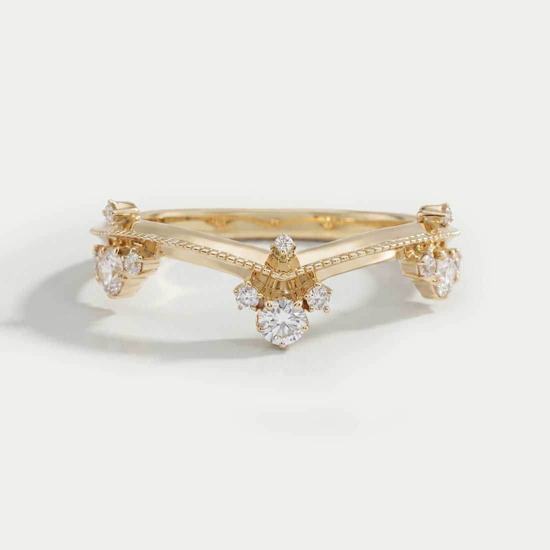 Crown Style Round Cut Lab Diamond Chevron Band Rings