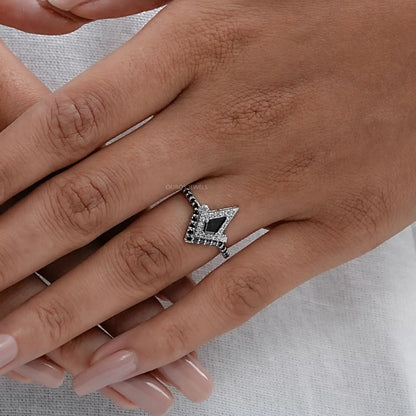 Black kite Cut Halo Curved Wedding Ring Rings