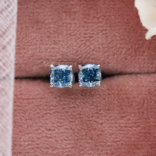 Blue Cushion Cut Lab Diamond Stud Earrings Earring