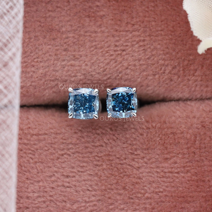 Blue Cushion Cut Lab Diamond Stud Earrings Earring