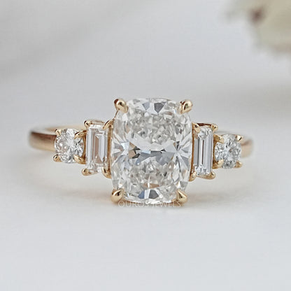 Elongated Cushion And Baguette Diamond Five Stone Engagement Ring Rings
